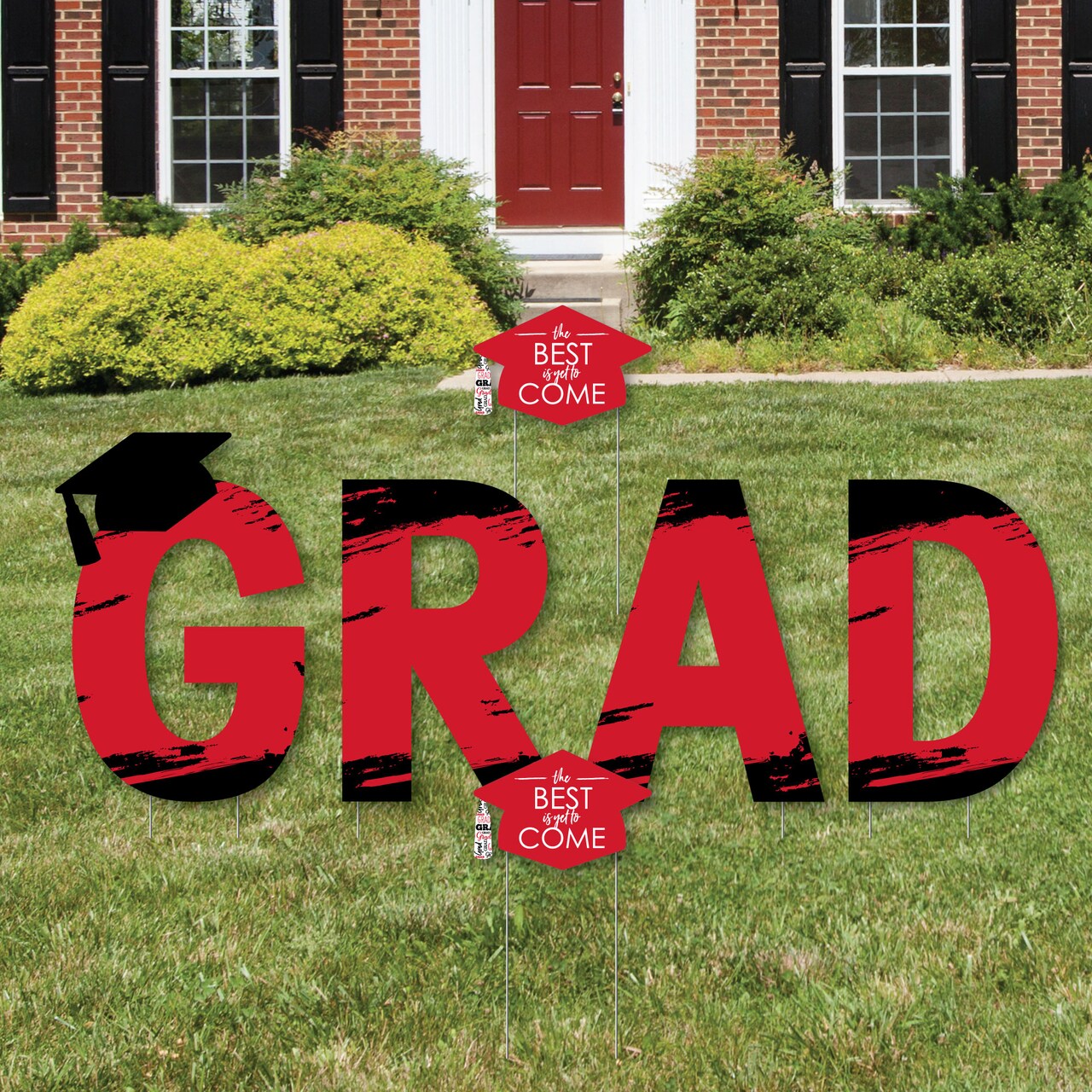Big Dot of Happiness Red Graduation Party Yard Signs - Outdoor Lawn Decorations - GRAD